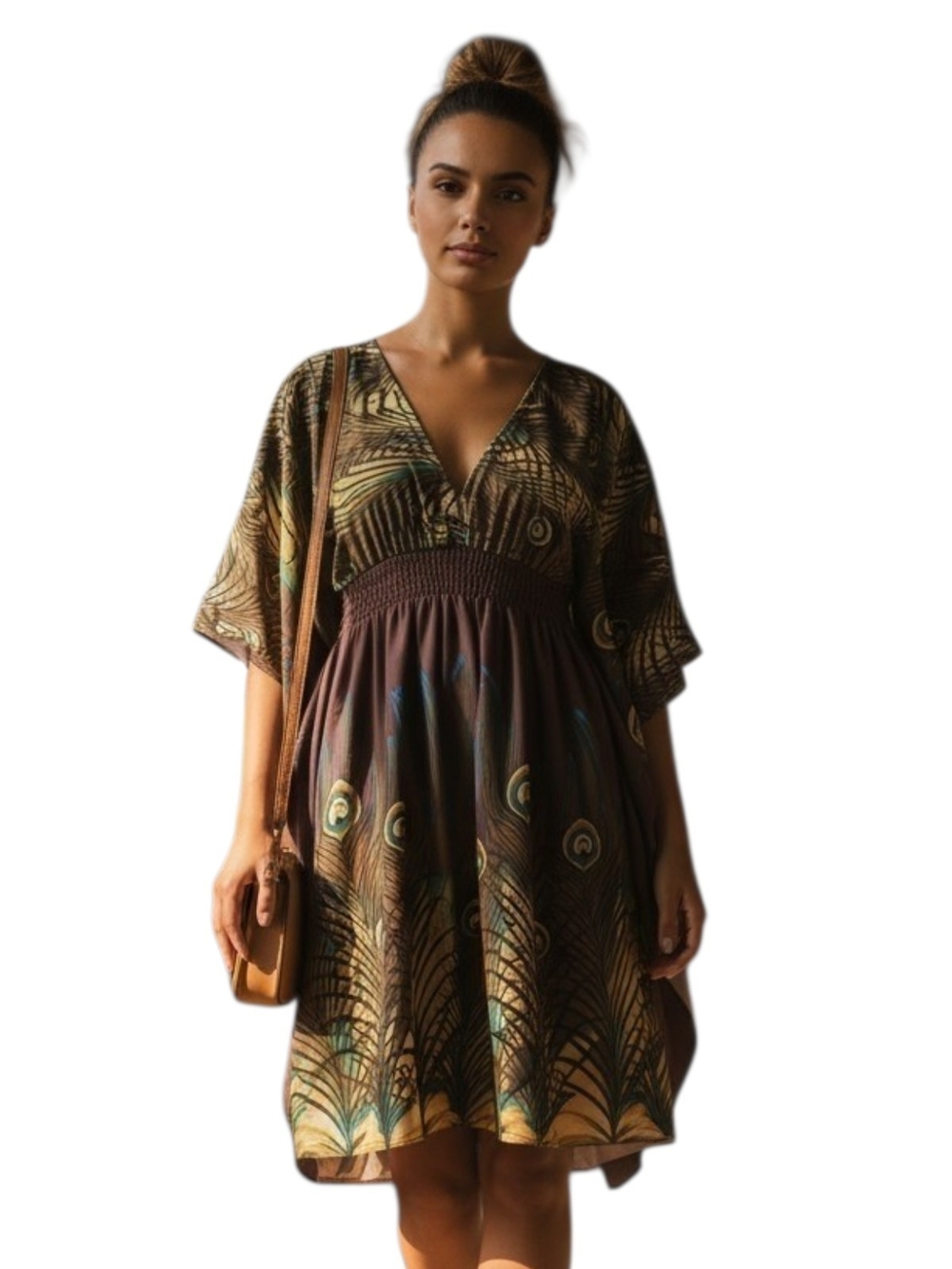 SHE'S COOL IX BATWING Peacock Feather Print Women's ToP/ DRESS P2P 31L36